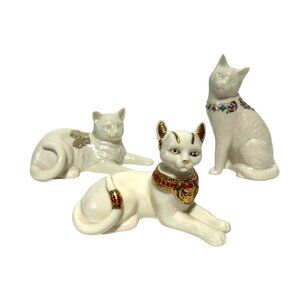 Lenox Jewels Of The Nile Porcelain Cat Figurines Set Of 3 With Gold & Jewel